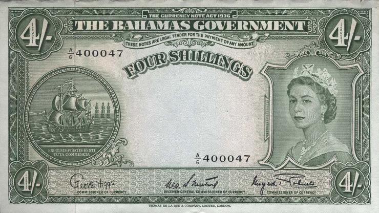 Bahamas P.13d 4 Shillings (1953) (1-) 