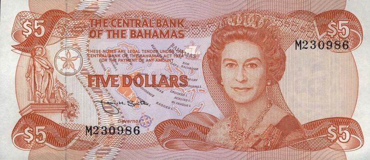 Bahamas P.45b 5 Dollars 1974 (1984) (1) 