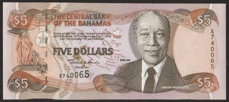 Bahamas P.63b 5 Dollars 2001(1) 
