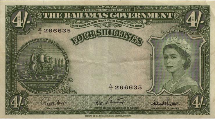 Bahamas P.13c 4 Shillings (1953) (3) 