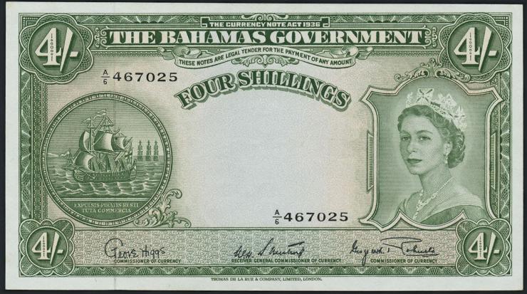 Bahamas P.13d 4 Shillings (1953) (1) 