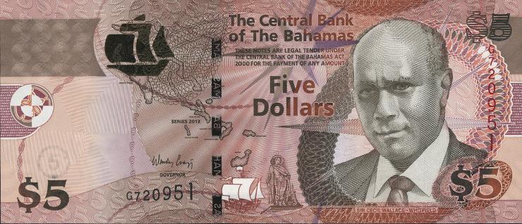 Bahamas P.72A 5 Dollars 2013 (1) 