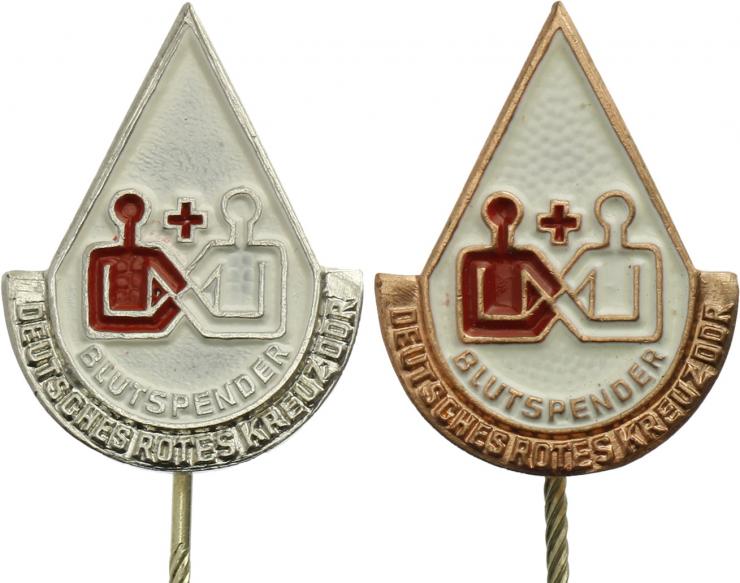 B.2185-2186 DRK Ehrennadel für Blutspenden Silber-Bronze 