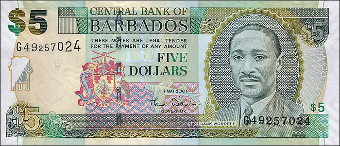 Barbados P.67a 5 Dollars 2007 (1) 