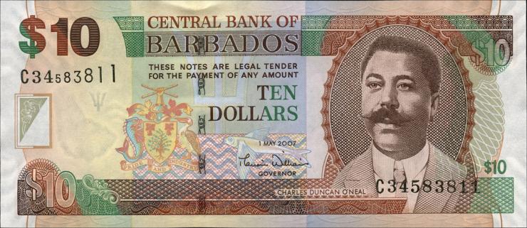 Barbados P.68a 10 Dollars 2007 (1) 