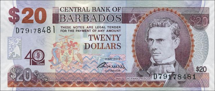 Barbados P.72 20 Dollars 2012 Gedenkbanknote (1) 