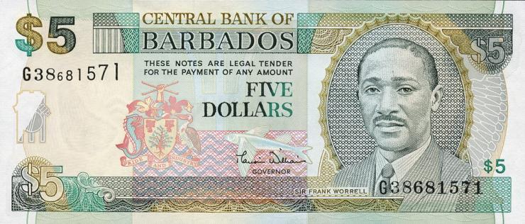 Barbados P.61 5 Dollars (2000) (1) 