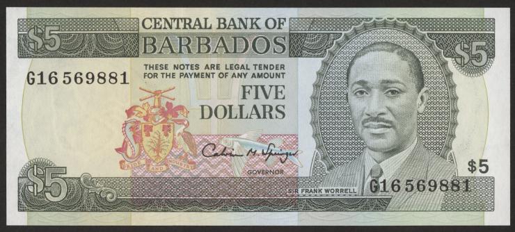 Barbados P.43 5 Dollars (1993) (1) 
