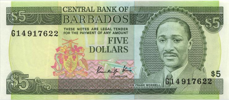 Barbados P.37 5 Dollars (1988) (1) 