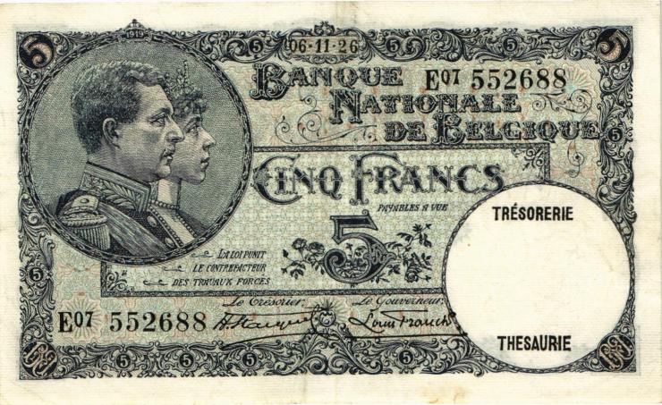 Belgien / Belgium P.097 5 Francs 1926 (2) 