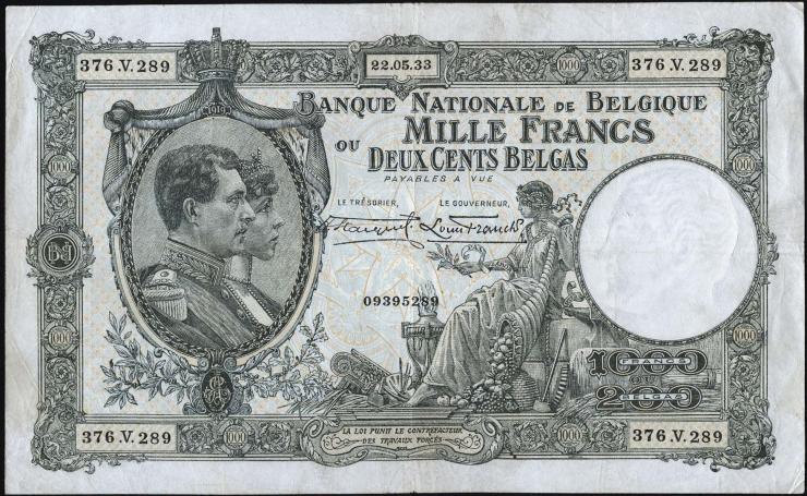 Belgien / Belgium P.104 1000 Francs = 200 Belgas 1933 (3) 