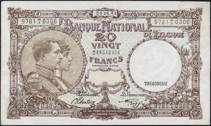 Belgien / Belgium P.111 20 Francs 1944 (1-) 