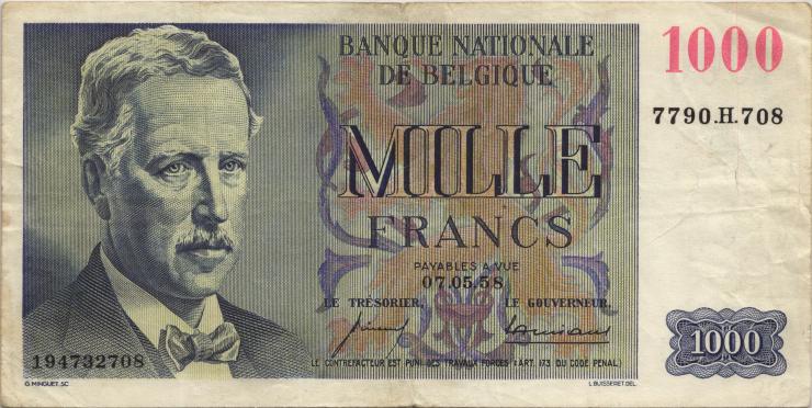 Belgien / Belgium P.131 1000 Francs 1958 (3) 