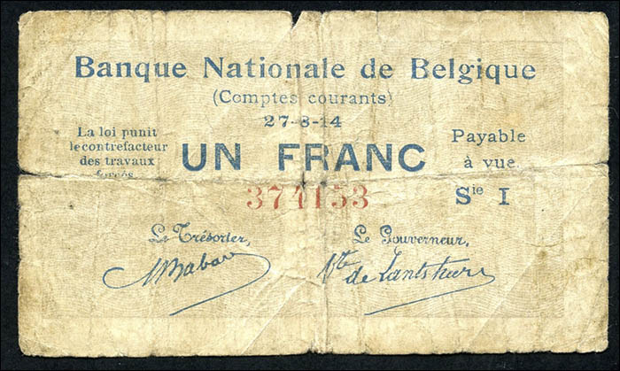 Belgien / Belgium P.081 1 Francs 1914 (5) 