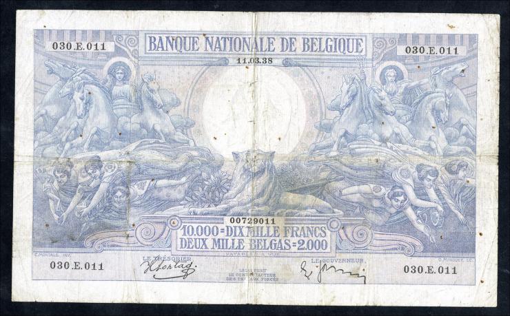 Belgien / Belgium P.105 10.000 Francs = 2.000 Belgas 1938 (4) 