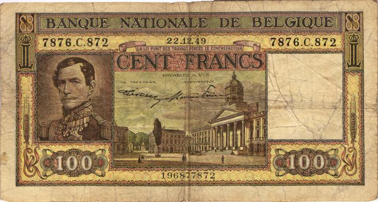 Belgien / Belgium P.126 100 Francs 1949 (4) 