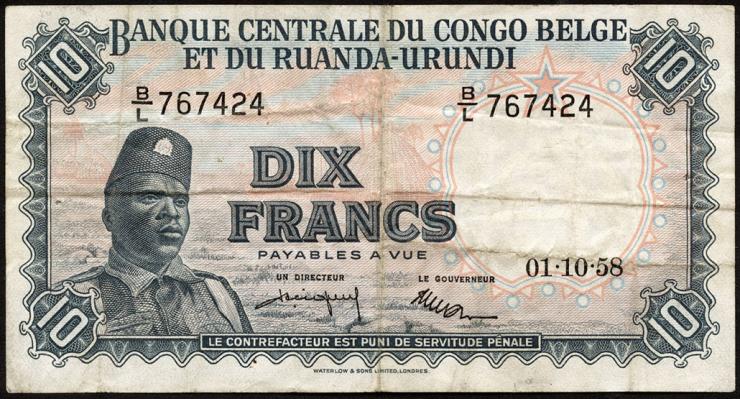 Belgisch-Kongo / Belgian Congo P.30b 10 Francs 1958 (3) 