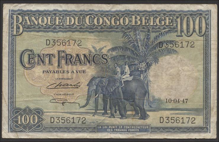 Belgisch-Kongo / Belgian Congo P.17c 100 Francs 1946 (3/4) 