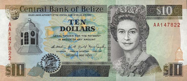 Belize P.54a 10 Dollars 1990 (1) 