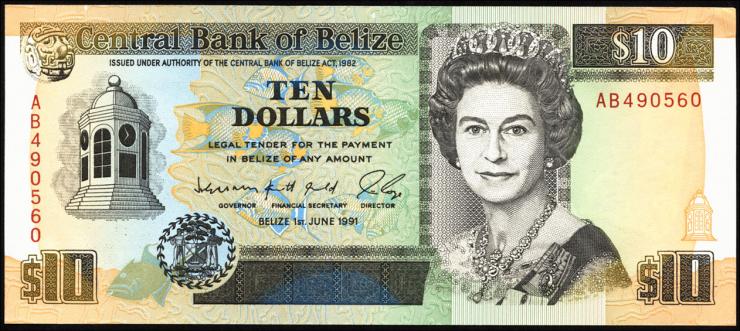 Belize P.54b 10 Dollars 1991 (1) 