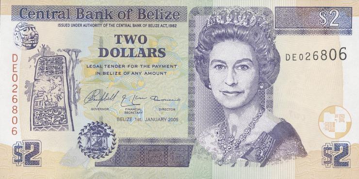 Belize P.66b 2 Dollars 2005 (1) 
