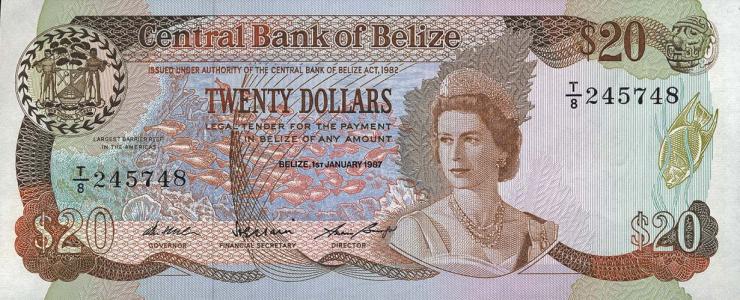 Belize P.49b 20 Dollars 1987 (1) 