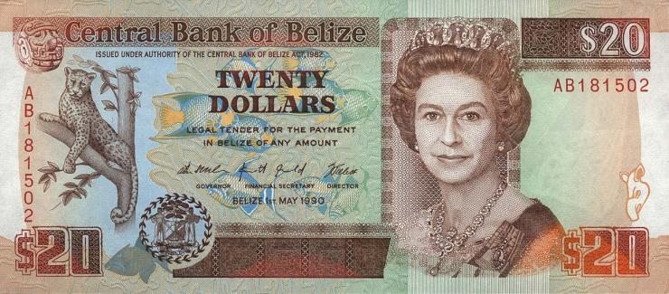 Belize P.55 20 Dollars 1990 (1) 