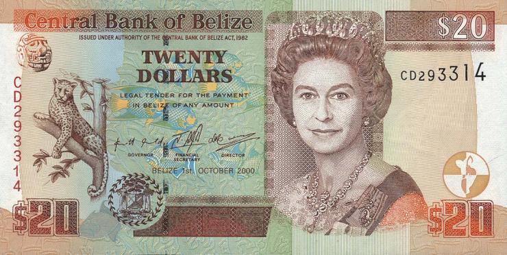 Belize P.63b 20 Dollars 2000 (1) 