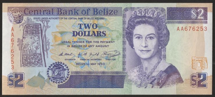 Belize P.52a 2 Dollars 1990 (1) 