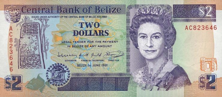 Belize P.52b 2 Dollars 1991 (1) 