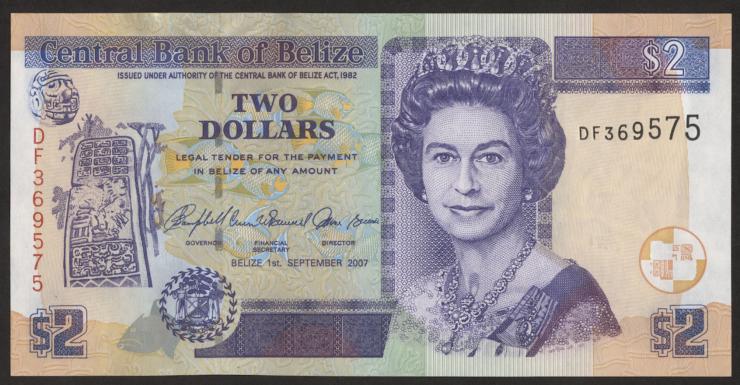 Belize P.66c 2 Dollars 2007 (1) 