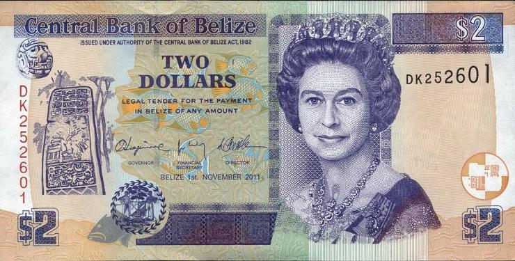 Belize P.66d 2 Dollars 2011 (1) 