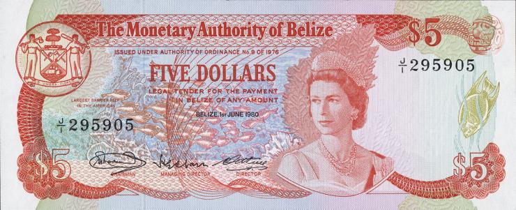 Belize P.39 5 Dollars 1980 (1) 
