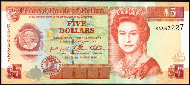 Belize P.58 5 Dollars 1996 (1) 