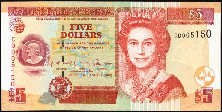 Belize P.61b 5 Dollars 2002 (1) 