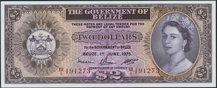 Belize P.34b 2 Dollars 1975 (1) 