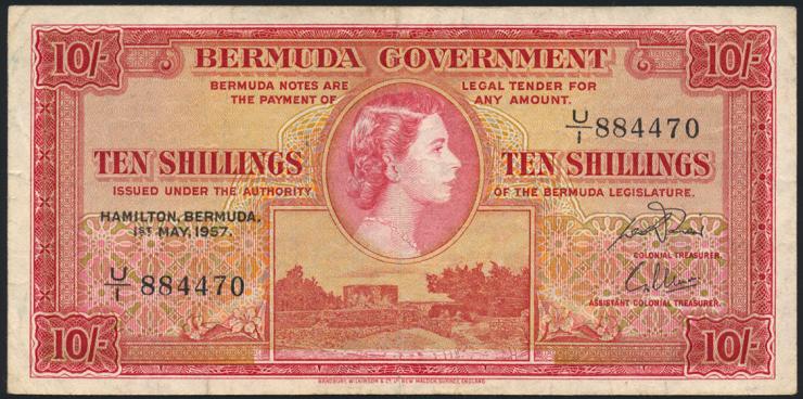 Bermuda P.19b 10 Shillings 1957 (3) 