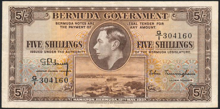 Bermuda P.08b 5 Shillings 1937 (3) 