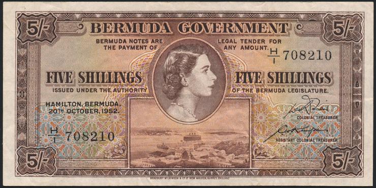 Bermuda P.18a 5 Shillings 1952 (3) 