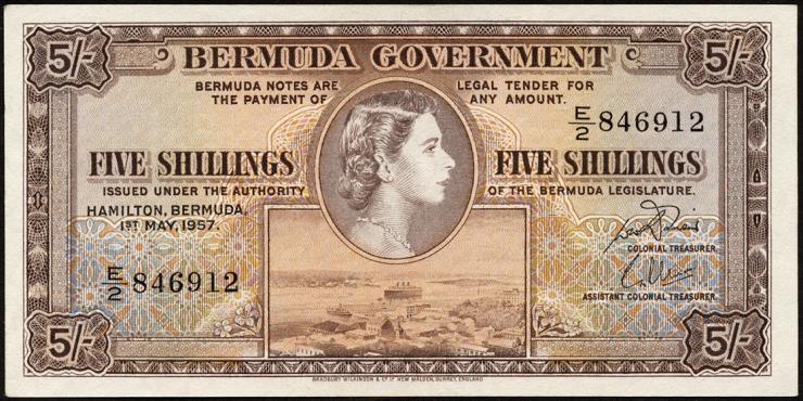 Bermuda P.18b 5 Shillings 1957 (1/1-) 