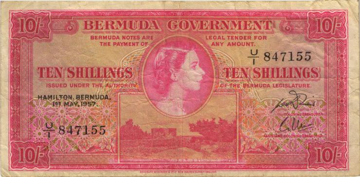 Bermuda P.19b 10 Shillings 1957 (4) 