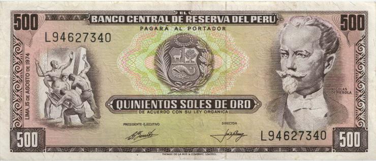 Peru P.104c 500 Soles de Oro 1974 (3+) 