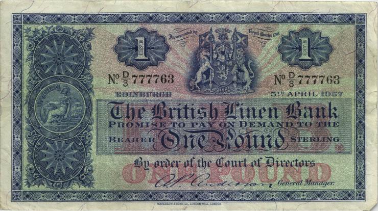 Schottland / Scotland P.157d 1 Pound 1951-59 (3) 