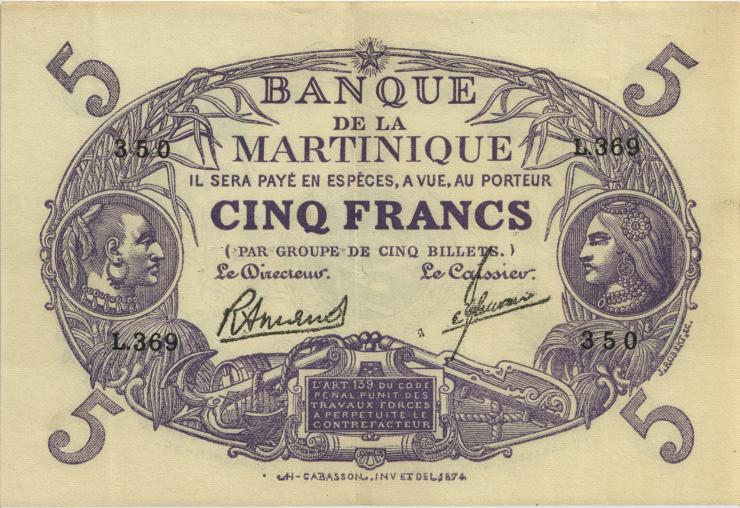 Martinique P.06 5 Francs L. 1901 (2-) 