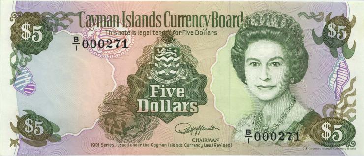 Cayman-Inseln P.12 5 Dollars 1991 B-1 000271 (1) 