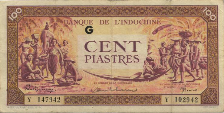 Franz. Indochina / French Indochina P.066 100 Piaster (1942-45) (3) 