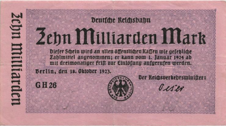 RVM-11i Reichsbahn Berlin 10 Milliarden Mark 1923 ohne Knr.  (3) 