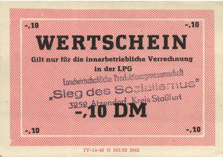 L.003.10 LPG Atzendorf "Sieg des Sozialismus" 0,10 DM (1) 