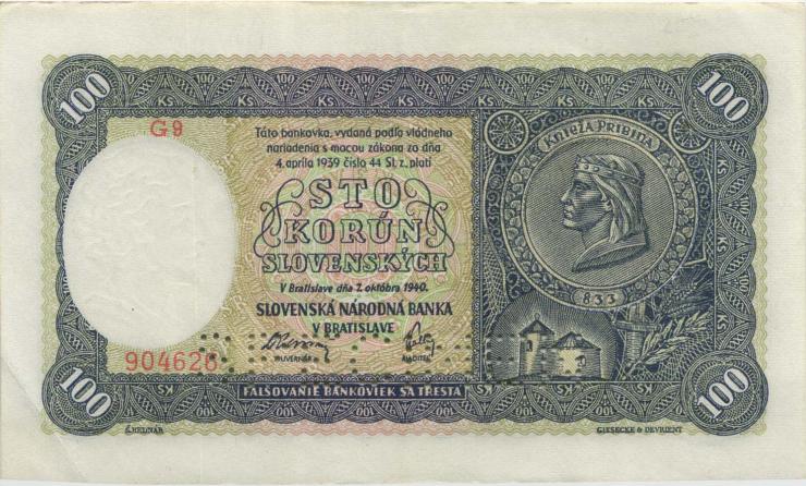 Slowakei / Slovakia P.10s 100 Korun 1940 Specimen (2) 