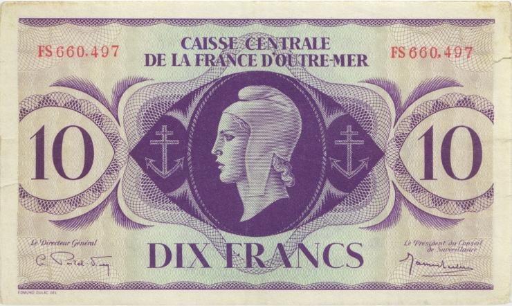 Frz.-Äquatorialafrika / F.Equatorial Africa P.16a 10 Francs 1944 (3+) 